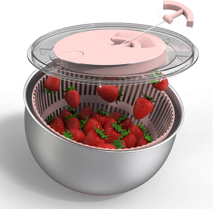 COOK WITH COLOR Stainless Steel Salad Spinner - 5 Qt. Lettuce Washer And Vegetable Spinner Dryer for Easy Salad Prep - Non Slip Base with Pull Handle - Auto Stop Brake System, Stain and Odor Resistant