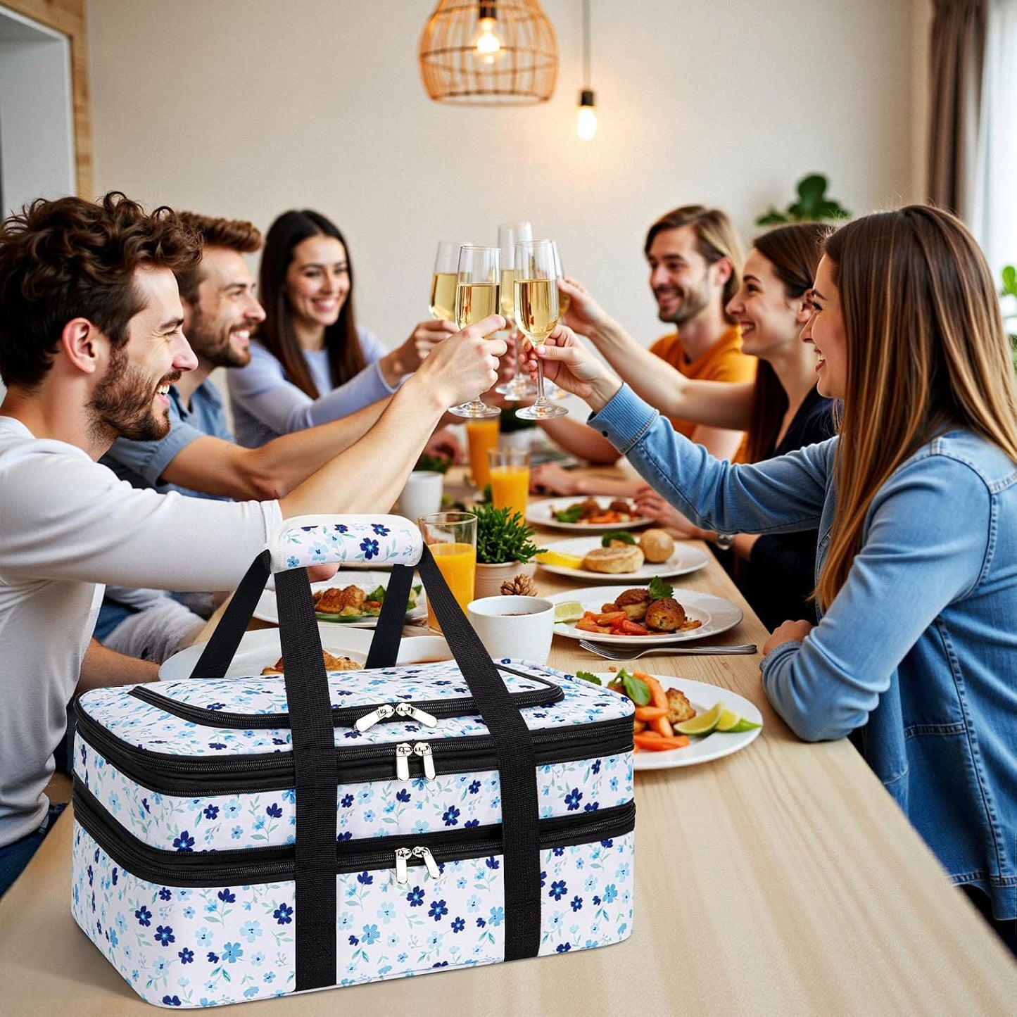 Double Insulated Casserole Carrier - Portable Casserole Carriers for Hot or Cold Food Lunch Tote Warmer or Cooler Bag for Potluck Parties Picnic Cookouts, Fits 9" x 13" Baking Dish - Grey