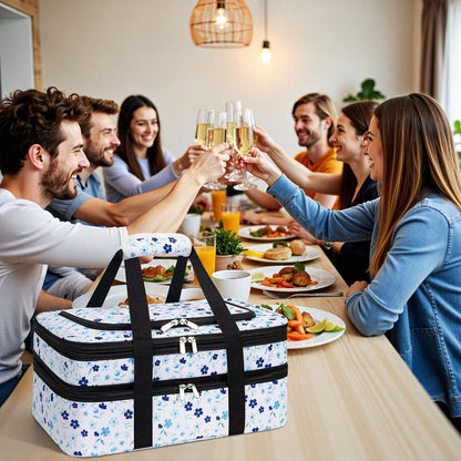 Double Insulated Casserole Carrier - Portable Casserole Carriers for Hot or Cold Food Lunch Tote Warmer or Cooler Bag for Potluck Parties Picnic Cookouts, Fits 9" x 13" Baking Dish - Grey