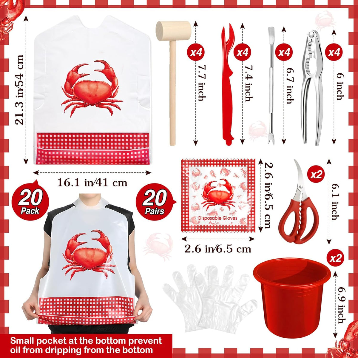 61 Pcs Seafood Tools Set Plastic Crawfish Tablecloth Lobster Bibs
