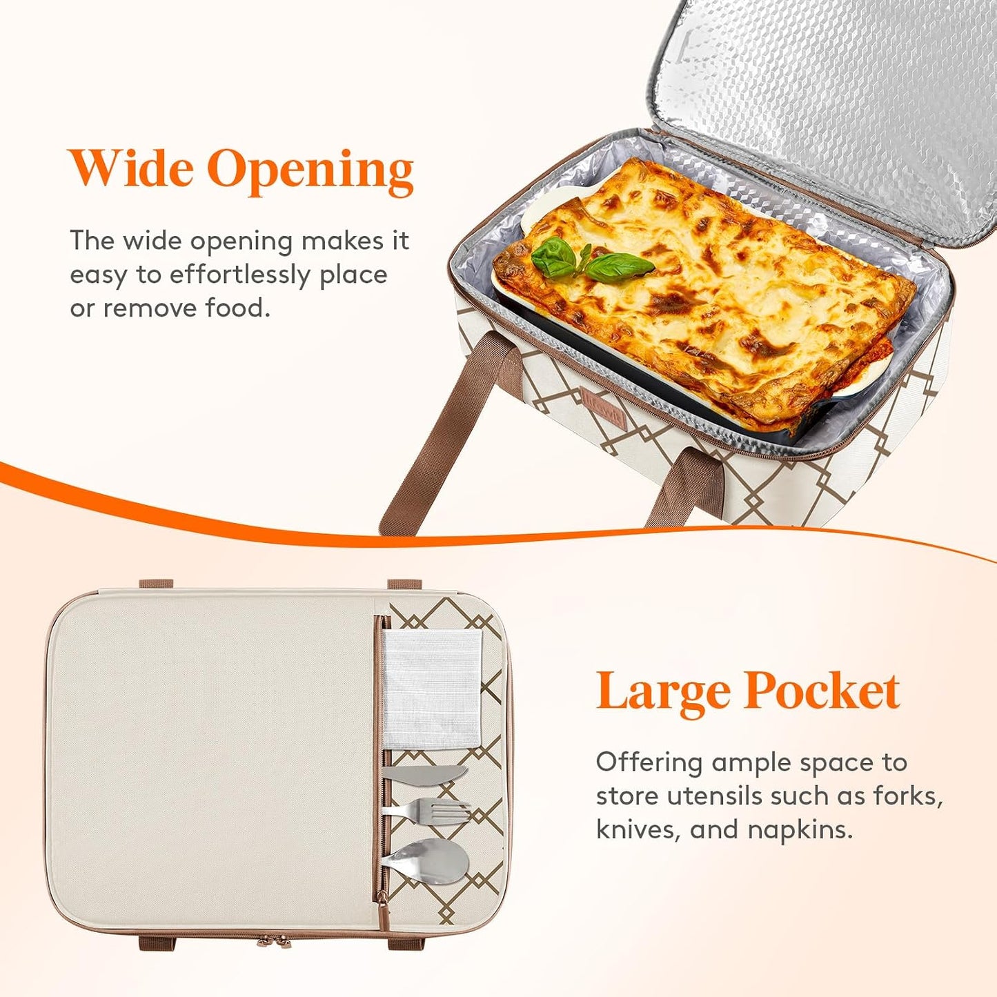 Lifewit Insulated Single Decker Casserole Carrier, Lasagna Lugger Holder for Hot or Cold Food, Fits 9" x 13" Baking Dish, Thermal Lunch Tote Bag for Potluck Parties, Picnic and Cookouts, Grey