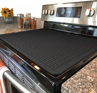 YUHFERA Stove Top Cover for Electric Stove - Silicone Stove Mat for Glass Top, Glass Cooktop Protector For Kitchen,Multi-functional Oven Covers for Electric Stove (Black,28 x 20)