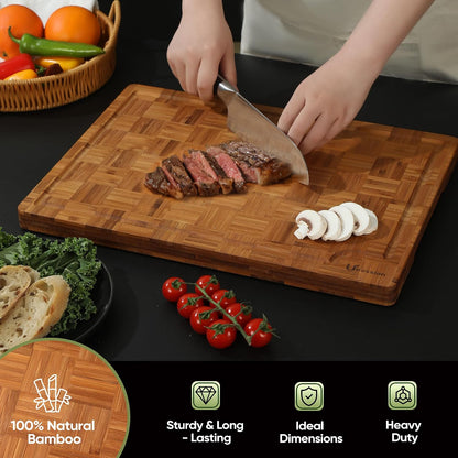 Heavy Duty Bamboo Cutting Board Set 3 Pack Non Toxic Juice Groove Charcuterie Board Book Wood Cutting Boards for Kitchen Solid End Grain Wood Chopping Board Large Butcher Block