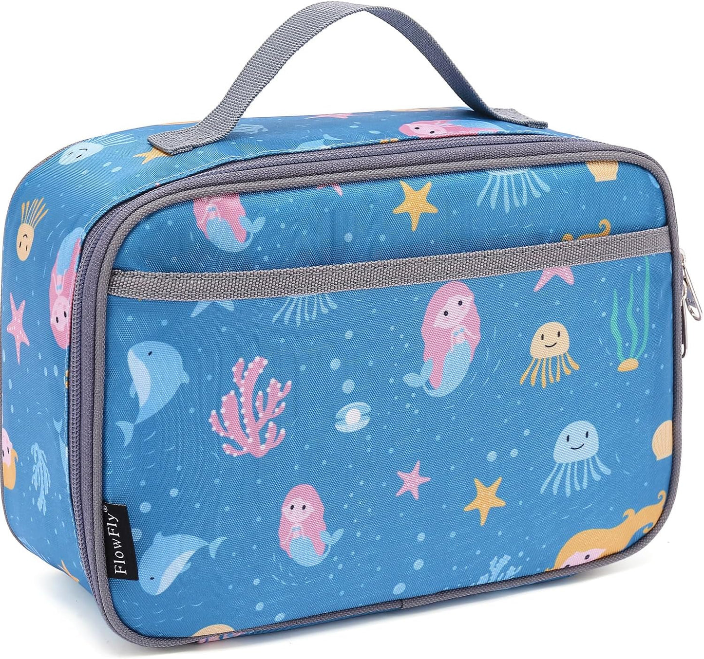 FlowFly Kids Lunch box Insulated Soft Bag Mini Cooler Back to School Thermal Meal Tote Kit for Girls, Boys, Black