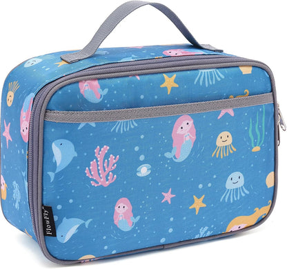 FlowFly Kids Lunch box Insulated Soft Bag Mini Cooler Back to School Thermal Meal Tote Kit for Girls, Boys, Black