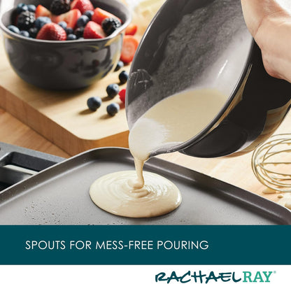 Rachael Ray Ceramics Nesting Mixing Bowl Set with Pour Spout, 1 Quart and 2 Quart, Teal