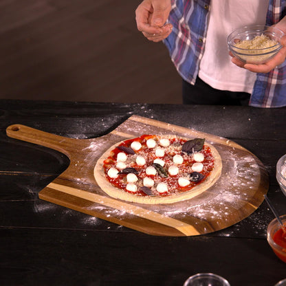 16-Inch Wooden Pizza Peel, X-Large Paddle, Cutting & Serving Board w Handle