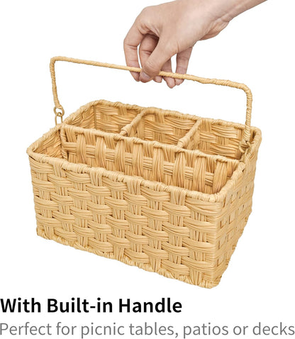 GRANNY SAYS Wicker Utensil Caddy - Picnic Basket with Handle, Organizer for Kitchen Table or Cabinet, Silverware Holder for Parties