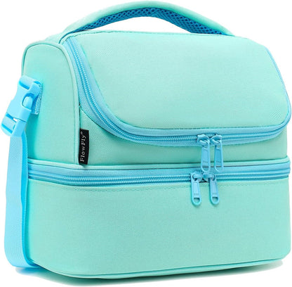 FlowFly Kids Double Decker Cooler Insulated Lunch Bag Large Tote for Boys, Girls, Men, Women, With Adjustable Strap, Unicorn