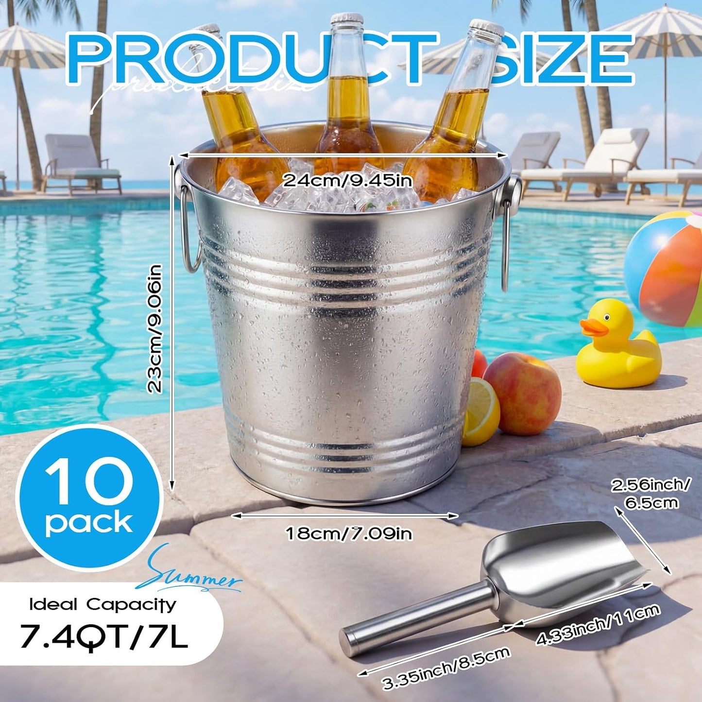 meekoo 10 Set 5.3 QT / 5 L Ice Bucket with Scoop Bulk, Stainless Steel Champagne Ice Bucket for Parties Insulated Wine Chiller Buckets with Handle to Keep Frozen Longer, Ideal for Cocktail Bar Wine