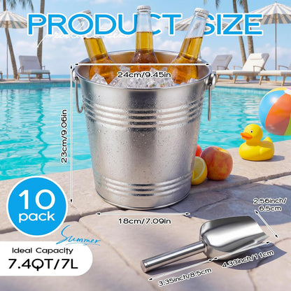 meekoo 10 Set 5.3 QT / 5 L Ice Bucket with Scoop Bulk, Stainless Steel Champagne Ice Bucket for Parties Insulated Wine Chiller Buckets with Handle to Keep Frozen Longer, Ideal for Cocktail Bar Wine