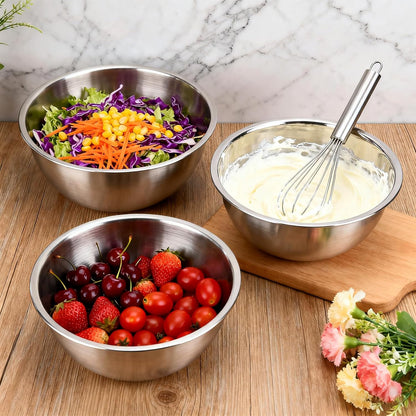 3-Piece Stainless Steel Mixing Bowls (7.1") Metal Bowl Set with Measurement Marks, Dishwasher Safe & Stackable - Perfect for Baking, Salad Making, Meal Prep and Kitchen Use