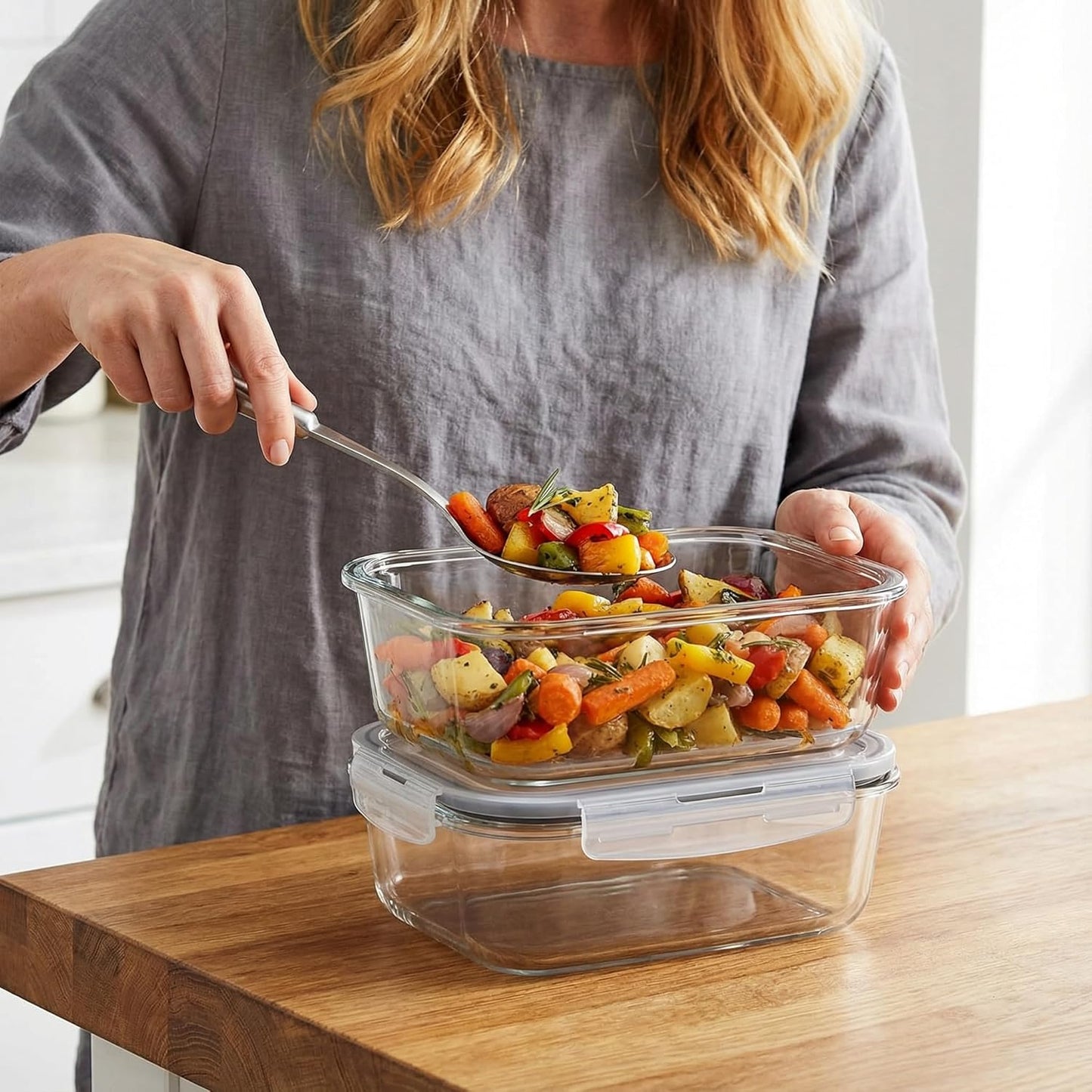 2 Pack 63oz Large Glass Storage Containers with Lids Big Airtight Glass Food Storage Containers for Storing food, vegetables or fruits, BPA Free, Freezer Dishwasher Oven Safe (gray)