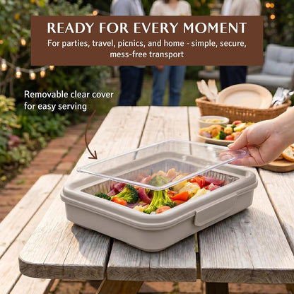 9x13 Pan Carrier with Aluminum Foil Pan – Insulated Food Carrier for Casseroles, Lasagna & Hot/Cold Dishes, Decorative Tabletop Serving Container with Lid for Parties, BBQ, Catering, Travel & Potlucks