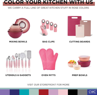 COOK WITH COLOR Mixing Bowls with Lids - 12 Piece Plastic Nesting Bowls Set includes 6 Prep Bowls and 6 Lids, Microwave Safe Mixing Bowl Set, Pink Embossed - Colors A