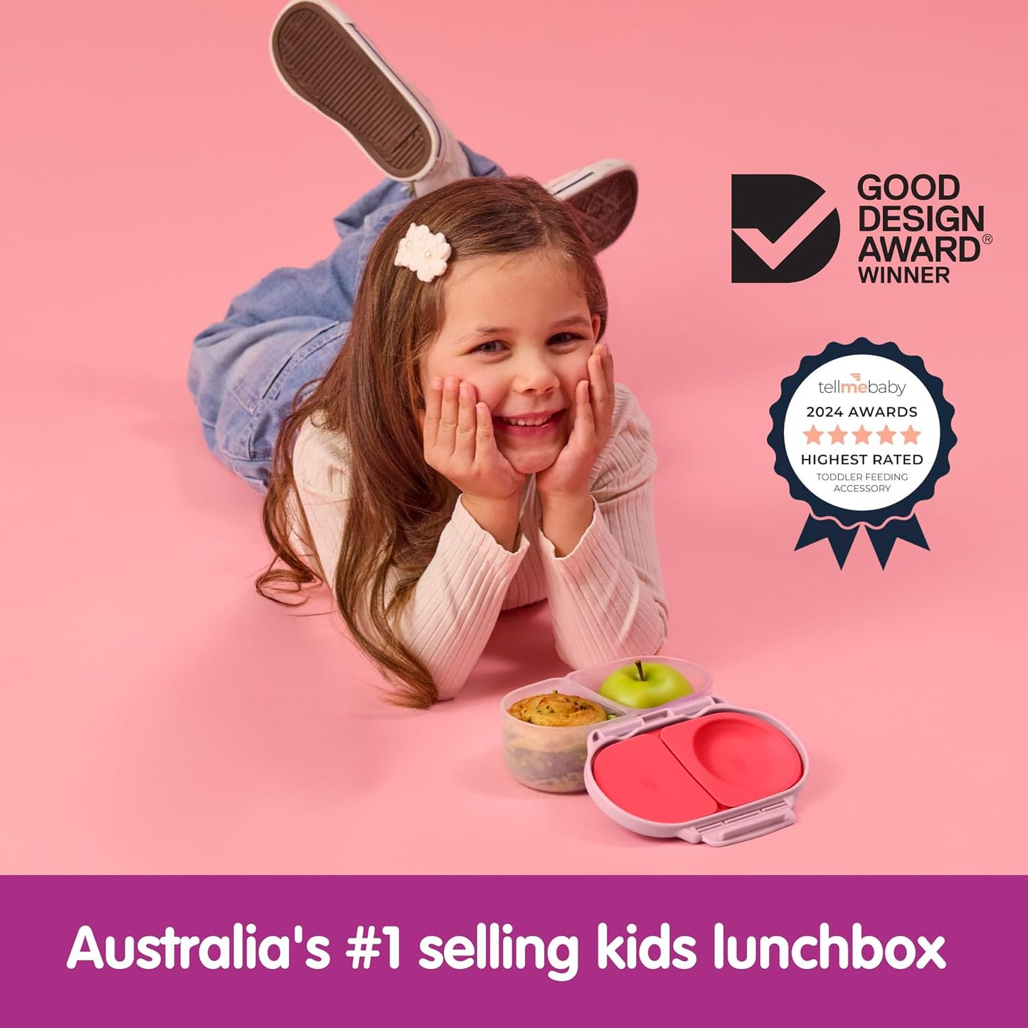 b.box Snack Box 2-Pack - Leak Proof Mini Bento Box for Kids & Toddlers, 2 Compartment Snack Containers for Kids, Dishwasher Safe, BPA-Free, PFAS-Free, Ages 4mo+, 1 3/4 Cup Each (Strawberry + Lilac)