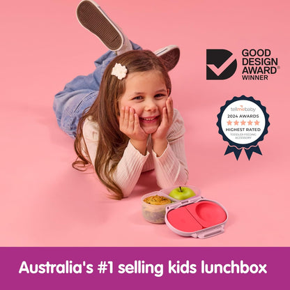 b.box Snack Box 2-Pack - Leak Proof Mini Bento Box for Kids & Toddlers, 2 Compartment Snack Containers for Kids, Dishwasher Safe, BPA-Free, PFAS-Free, Ages 4mo+, 1 3/4 Cup Each (Strawberry + Lilac)