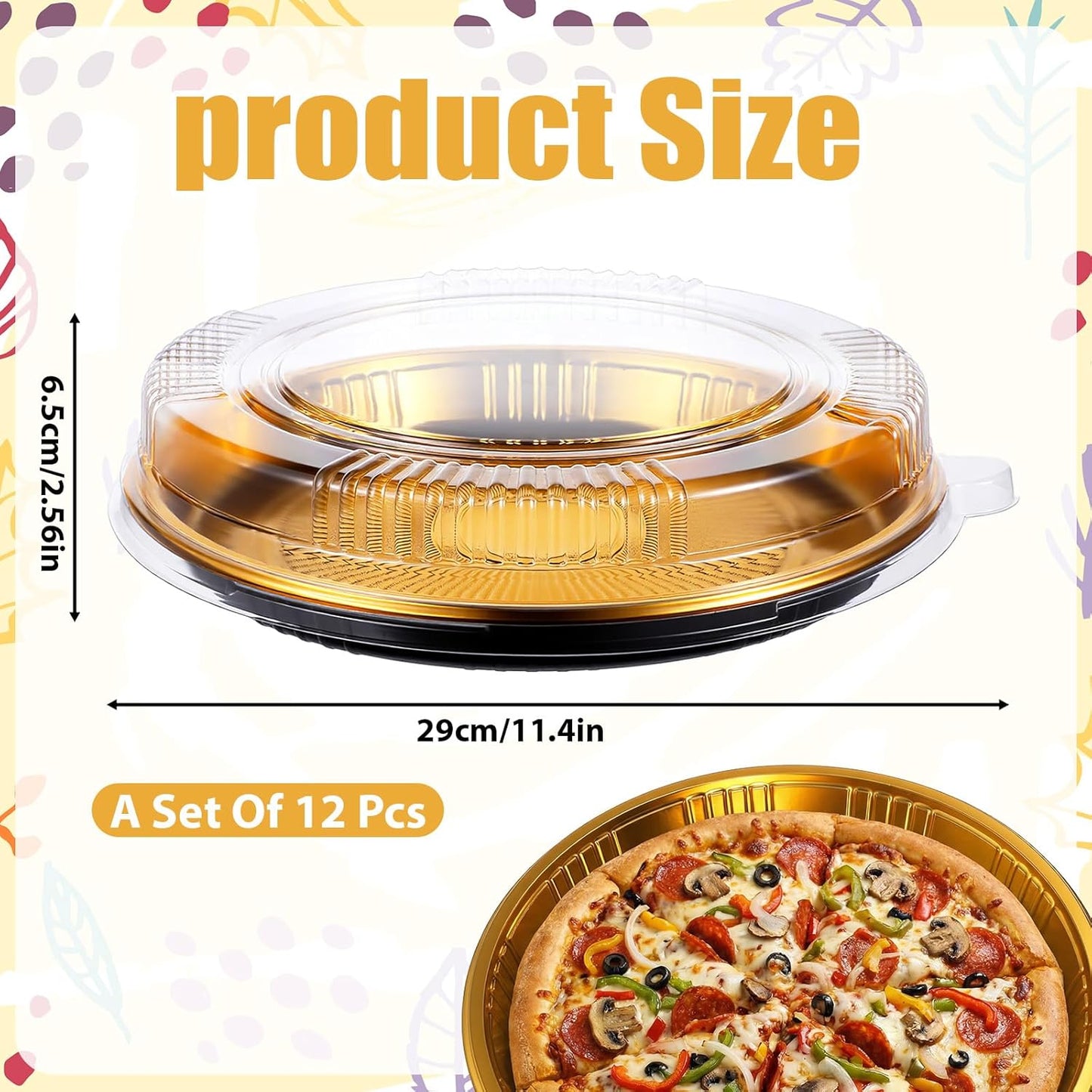 12 Pack Disposable Pie Carrier with Clear Lid, 11'' Round Cake Pies Carriers Plastic Cake Containers Serving Tray Pie Platters Pizza Container for Pies Salad Meal Prep