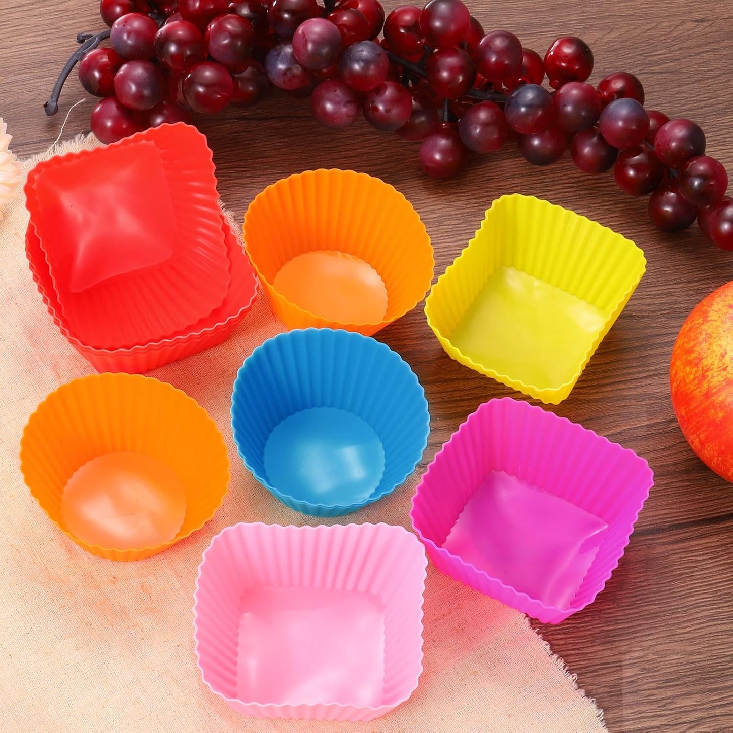 uxcell 18Pcs Silicone Cupcake Baking Cups, Silicone Muffins Liners Non-Stick Square Baking Cups, for Cooking Eggs Baking Muffins and Make a Cake(Pink)