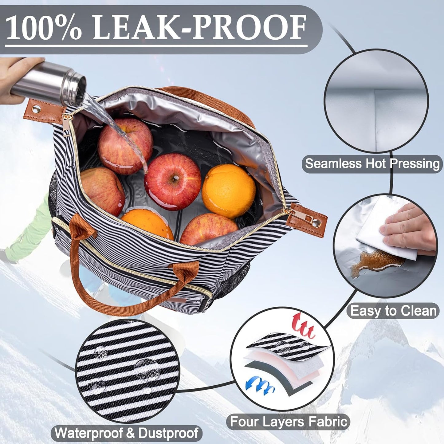 TuErCao Small Lunch Bag Lightweight Insulated Lunch Box for Women Work Portable Soft Cooler for Picnic Travel Road Trips, Loncheras para Mujer, Black