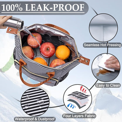 TuErCao Small Lunch Bag Lightweight Insulated Lunch Box for Women Work Portable Soft Cooler for Picnic Travel Road Trips, Loncheras para Mujer, Black