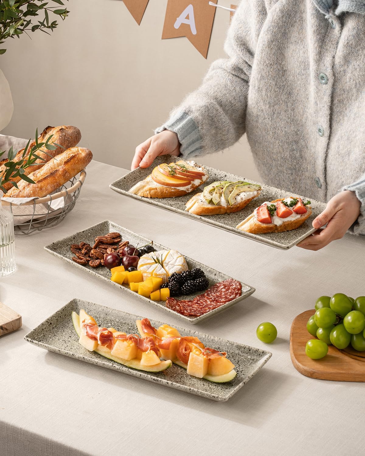 LAUCHUH 3 Tier Serving Tray, Porcelain Serving Platter Tier Serving Stand with Collapsible Sturdier Rack, Serving Trays and Platters Dessert Party Display Set for Father's Day, Gold, 12 Inch