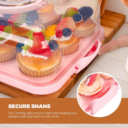 NPLUX Cupcake Containers with Lid Rectangular Cake Carrier 3-in-1 Multipurpose Cupcake Holder for Muffins Pies Sweets Pastries Fruit or Snacks (White, 13" x 9" x 4")