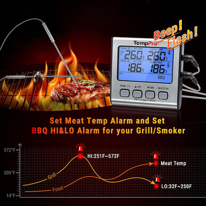 TempPro TempTrack Digital Cooking Meat Thermometer with Dual Meat Probe