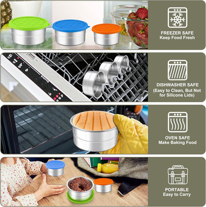 HaWare Stainless Steel Food Storage Containers with Silicone Lids, Leak-Proof Metal Snack Container, Round Lunch Box for Kids Adults, Stackable & Reusable Meal Prep Containers, Set of 3, Multicolor