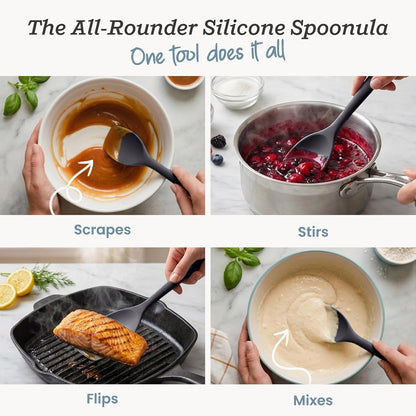 StarPack Silicone Spoonula The All-Rounder 11 Inch - LFGB Spoon Spatula, 600°F Heat Resistant, BPA-Free - One-Piece Seamless, Dishwasher Safe - for Nonstick Cookware, Sage Green