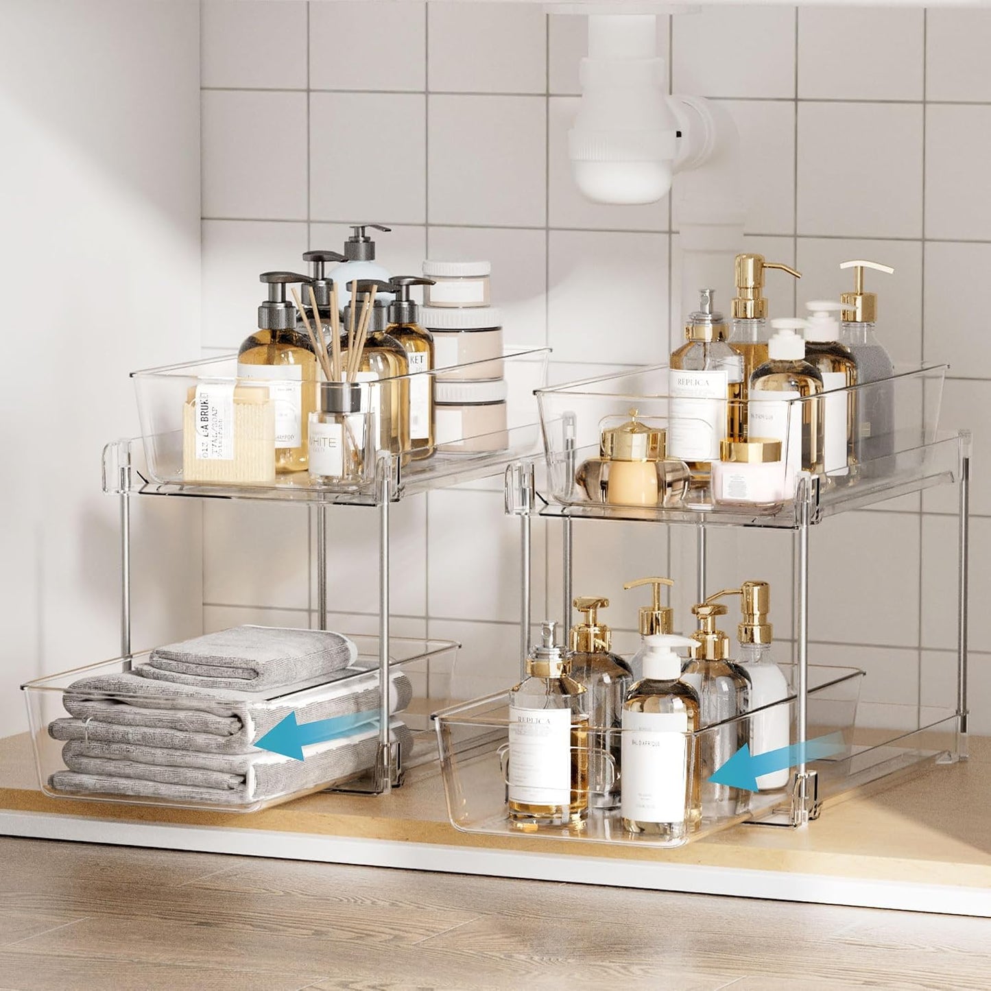 Vtopmart 4 Pack Bathroom Under Sink Organizers Organizer, 2 Tier Clear Pull-Out Organization (S-Standard)