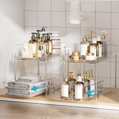 Vtopmart 4 Pack Bathroom Under Sink Organizers Organizer, 2 Tier Clear Pull-Out Organization (S-Standard)