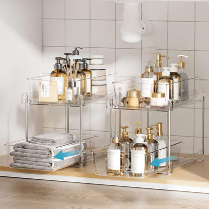 Vtopmart 4 Pack Bathroom Under Sink Organizers Organizer, 2 Tier Clear Pull-Out Organization (S-Standard)