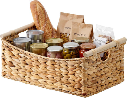 StorageWorks Wicker Baskets for Organizing, Water Hyacinth Storage Baskets with Handles, Woven Baskets for Pantry Storage, 13" x 8¼" x 7", 2-Pack