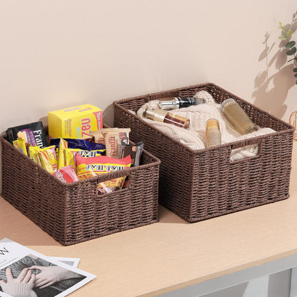 HOONEX Water Hyacinth Storage Baskets, Wicker Baskets for Storage, Hand Woven Baskets with Carry Handles, Set of 2, Natural