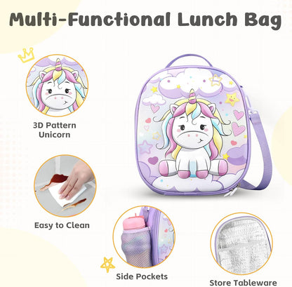 Reusable Insulated Lunch Bag for Kids Teens & Adults with Adjustable Shoulder Strap - Large Durable Lunch Bag Tote for School Travel Picnic Work - Leakproof Design Lunch Carrier (Black -3D Dinosaur)