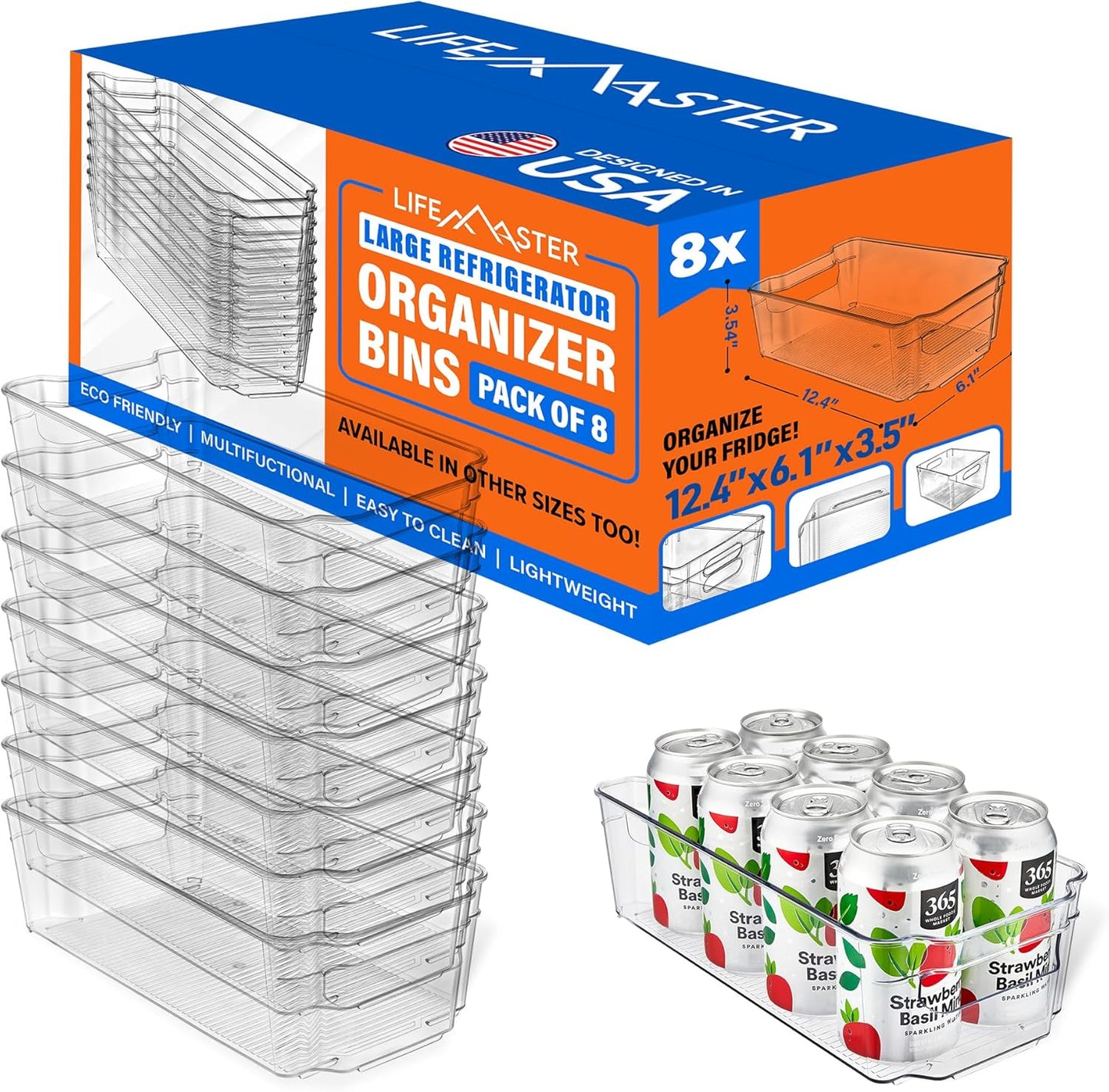 14-Piece Stackable Refrigerator Bin Organizer Set with Easy Grip Handles - Clear Multi-Purpose Storage Bins for Fridge and Pantry Use