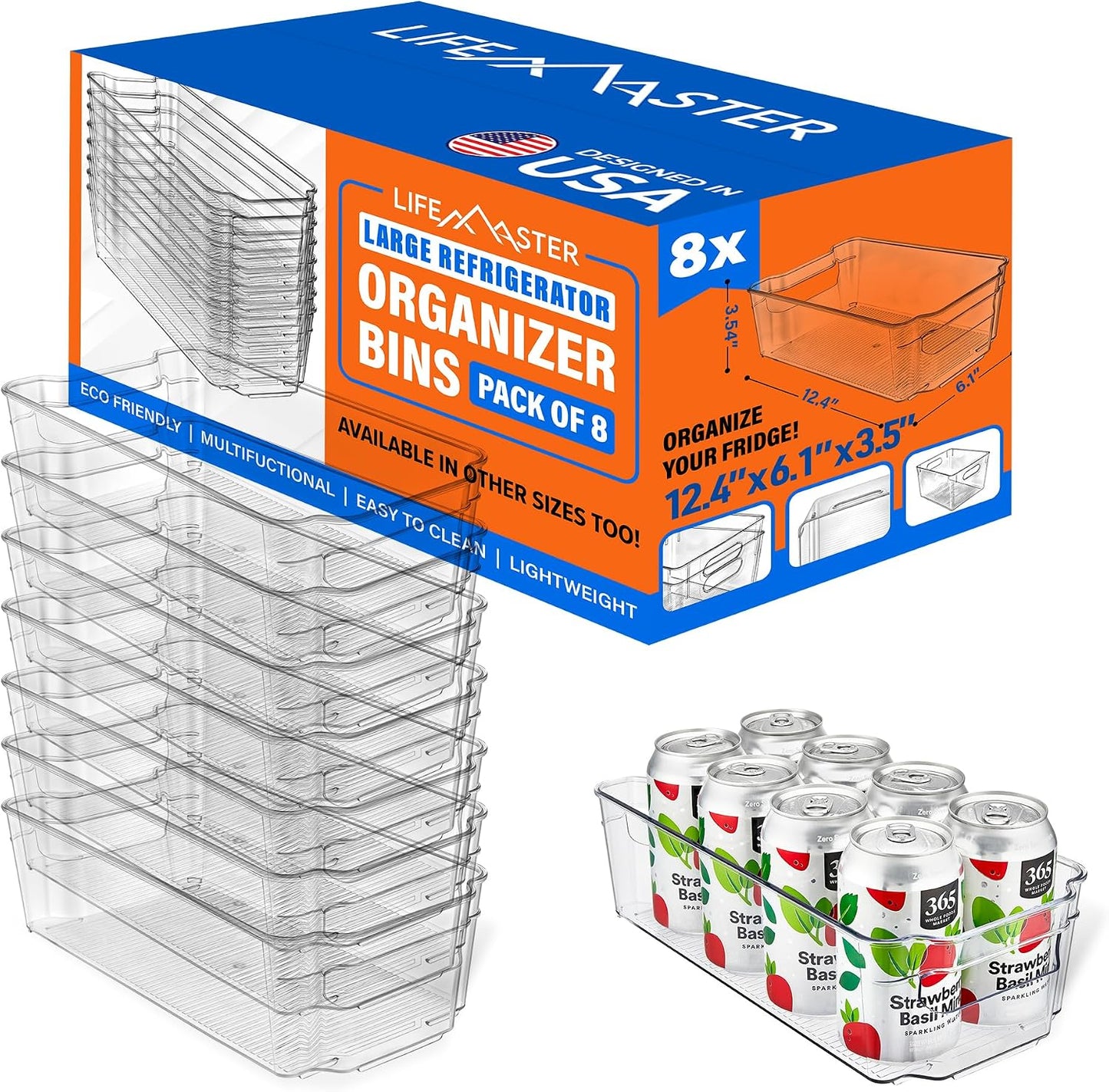 2-Piece Stackable Refrigerator Bin Organizer Set with Easy Grip Handles - Clear Multi-Purpose Storage Bins for Fridge and Pantry Use