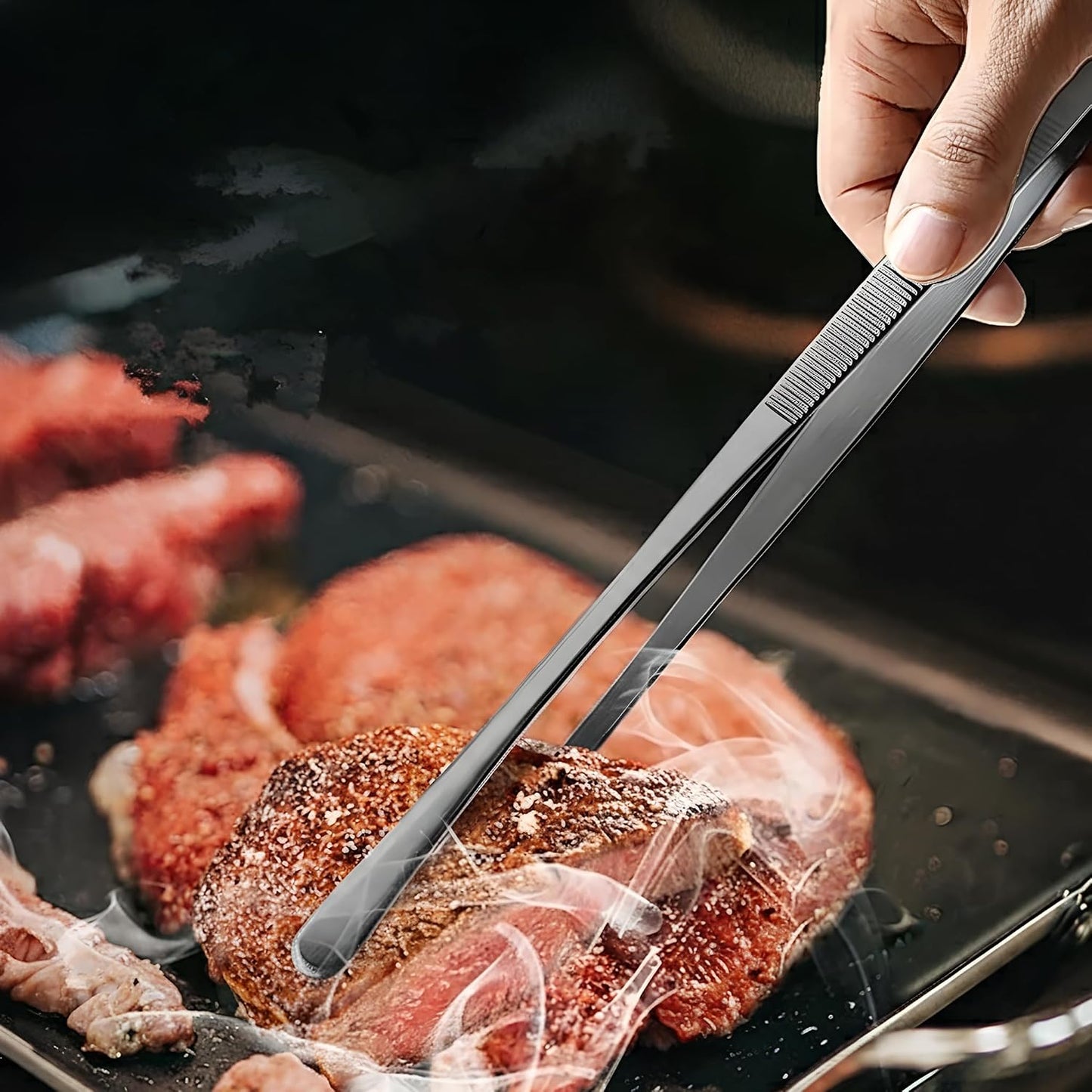 Seido 2-Piece Serving Tweezer Set 12-Inch – Professional Stainless Steel Kitchen Tongs with Fine Tip & Flat Tip, Non-Slip Grip, Heat-Resistant Precision Tools for Cooking, Plating & Garnishing