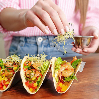 Uno Casa Metal Taco Holder Set of 6 - U-Shaped Taco Holders for Griddle - Stainless Steel, Dishwasher Safe, Suitable for Oven - Perfect for Party & Fun Gatherings - Recipe Book Included