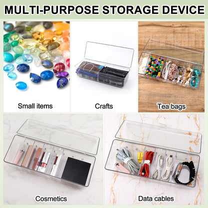 Drink Packet Organizer, Water Flavor Packet Holder with Lid Compact Water Drink Packet Storage Container with Removable Dividers Food Storage Bins for Cabinets Refrigerator