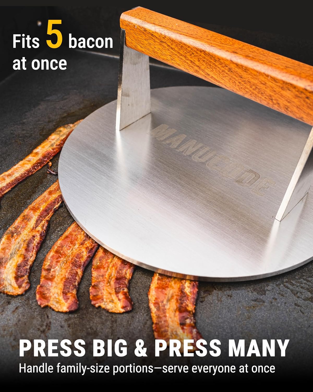 Bacon Press, Stainless Steel Flat Bottom, 9.25 x 5.7 in, 3.2 lb