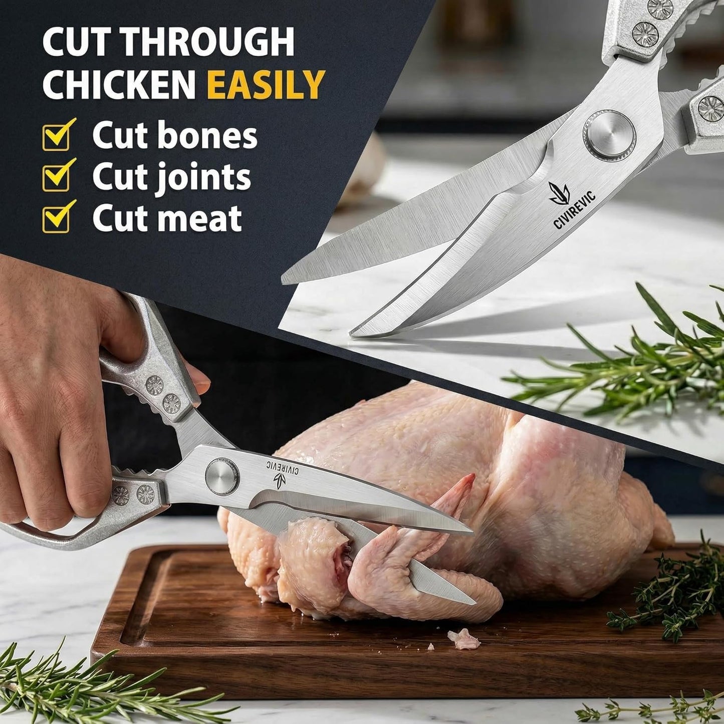 Heavy Duty Kitchen Shears for Bone Cutting, 2 Pack Ultra Sharp Poultry Scissors, Stainless Steel Kitchen Scissors for Chicken, Meat & Fish, Dishwasher Safe, Non-Slip Grip