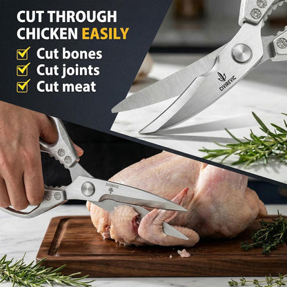 Heavy Duty Kitchen Shears for Bone Cutting, 2 Pack Ultra Sharp Poultry Scissors, Stainless Steel Kitchen Scissors for Chicken, Meat & Fish, Dishwasher Safe, Non-Slip Grip