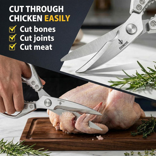 Heavy Duty Kitchen Shears for Bone Cutting, 2 Pack Ultra Sharp Poultry Scissors, Stainless Steel Kitchen Scissors for Chicken, Meat & Fish, Dishwasher Safe, Non-Slip Grip