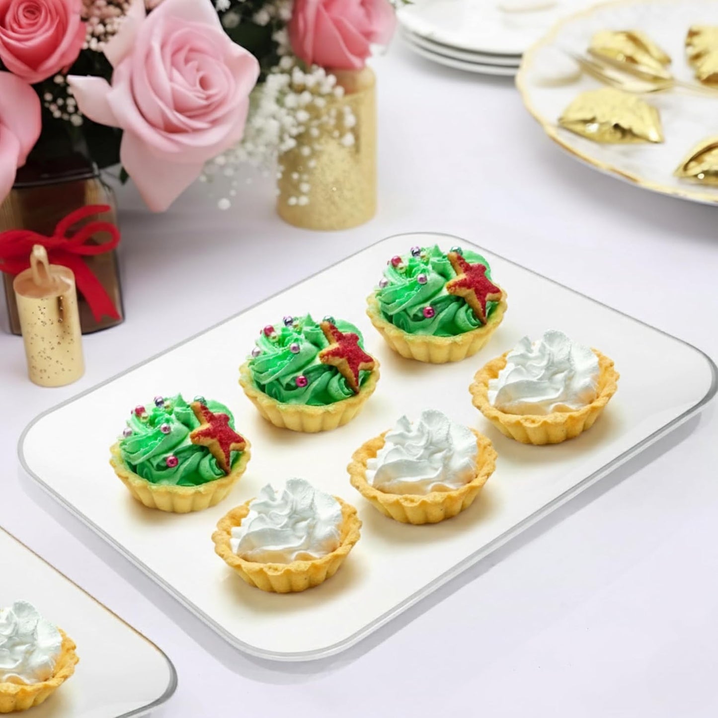R-kay 3 Pack White Plastic Serving Trays for Party - Rectangular, 8 by 11 in, Heavy Duty Dessert Trays for Food