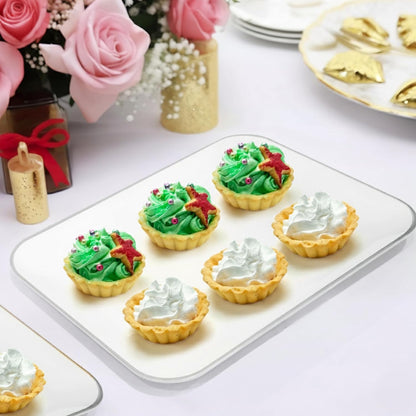 R-kay 3 Pack White Plastic Serving Trays for Party - Rectangular, 8 by 11 in, Heavy Duty Dessert Trays for Food