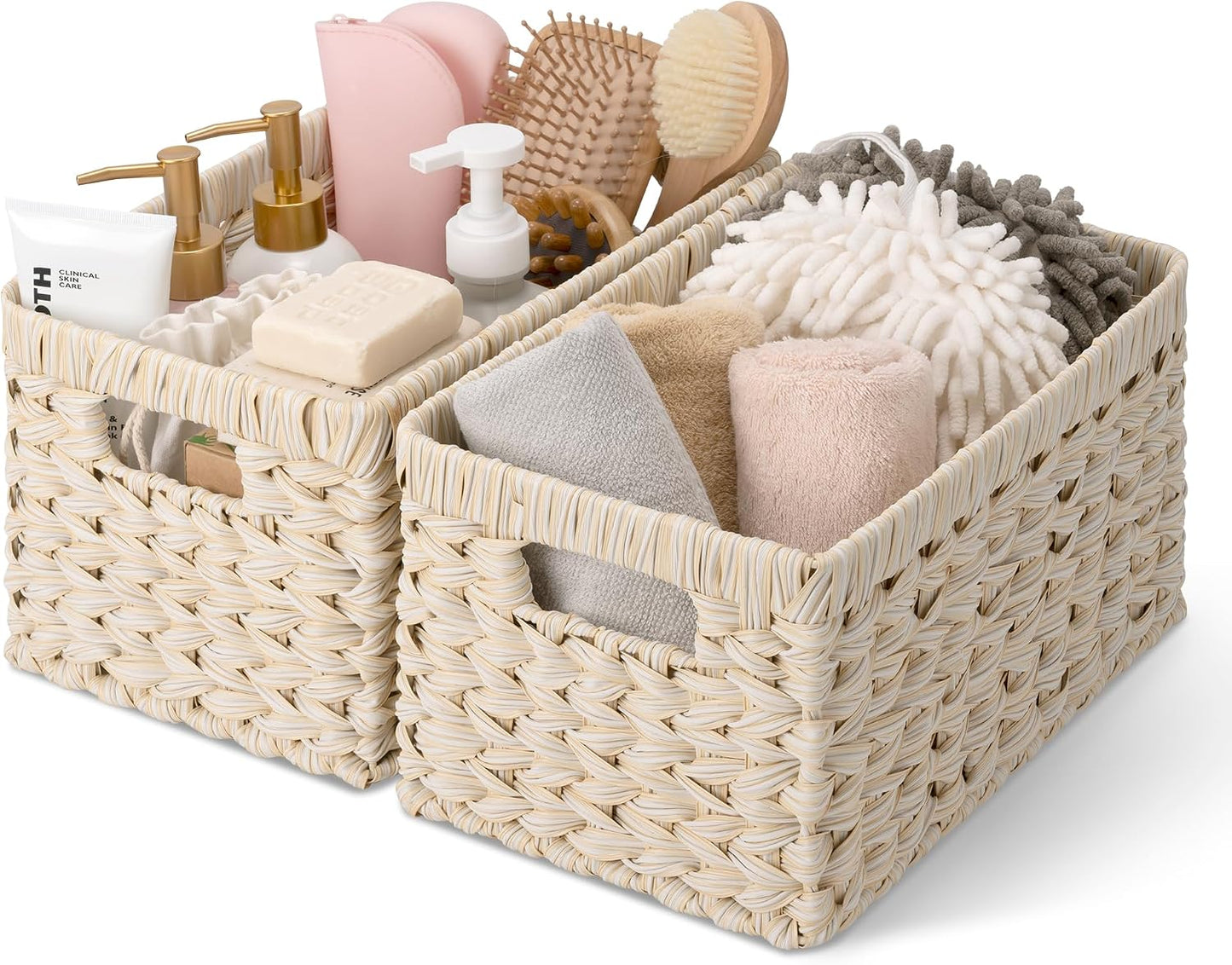 GRANNY SAYS Wicker Storage Baskets for Shelves, Water Hyacinth Basket with Scalloped Edge, Storage Wicker Baskets for Pantry, Large, 2-Pack