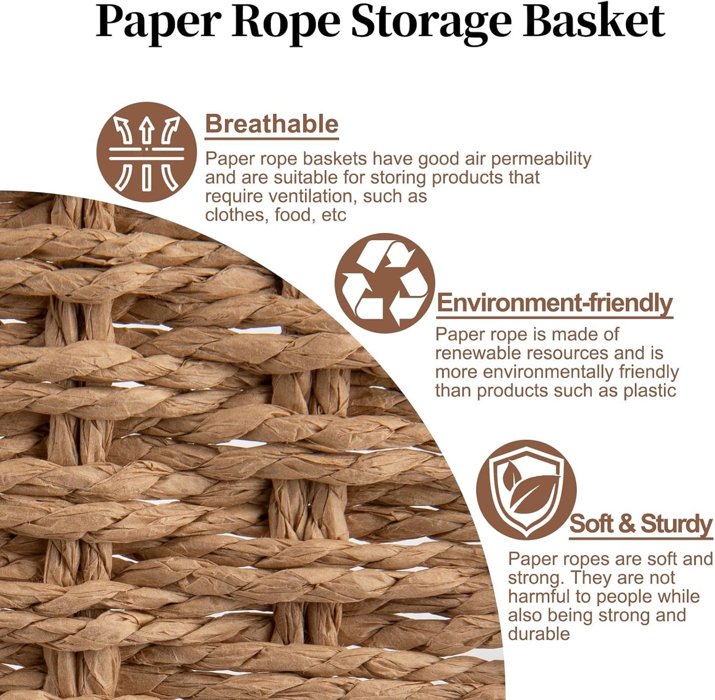 OIAHOMY Pantry Baskets for Organizing, Paper Rope Baskets with Built-in Handles, Wicker Storage Bins for Shelves, 2 Pack-Yellow