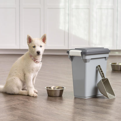 IRIS USA Dog Food Storage Container, Airtight Lid, 2-Cup Scoop, Up to 13 Pounds Pet Food Storage, Versatile Pet Food Bin, Treats, BPA Free, Dark Gray